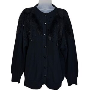 Isabelle Sweater Beaded Embellished‎ Lambswool Angora Blend Womens Black Fur Y2K